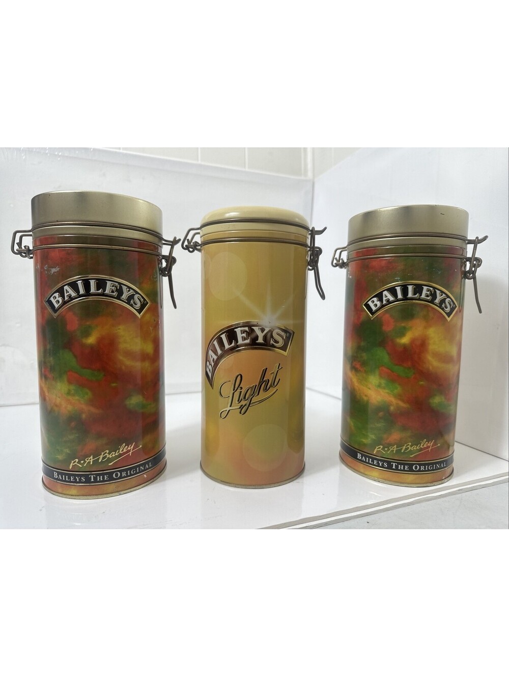 3 Vintage Baileys Irish Cream Tin Canister Twin Latch Baileys Light Empty Bar